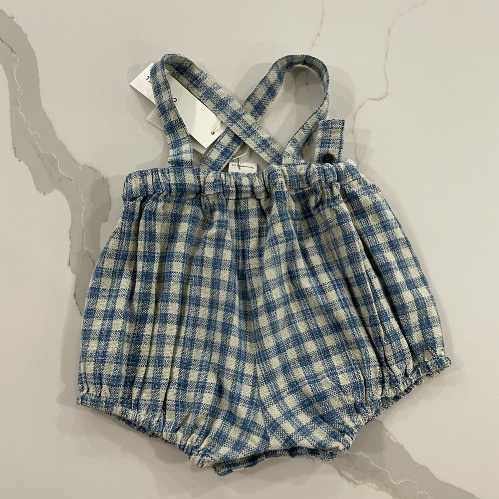 Caramel Baby & Child 100% silk romper checkered gender neutral 3-6 months